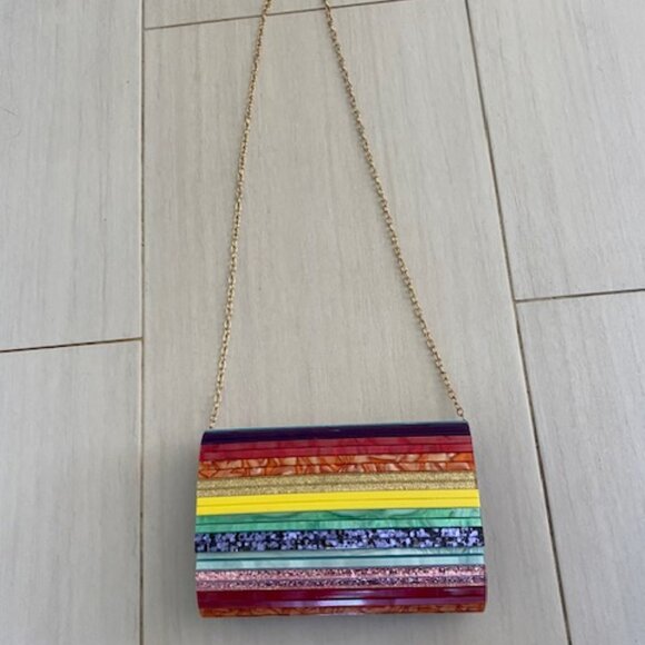 Kurt Geiger London the Party Stripe Rainbow Glitter Envelope Clutch - Picture 3 of 7